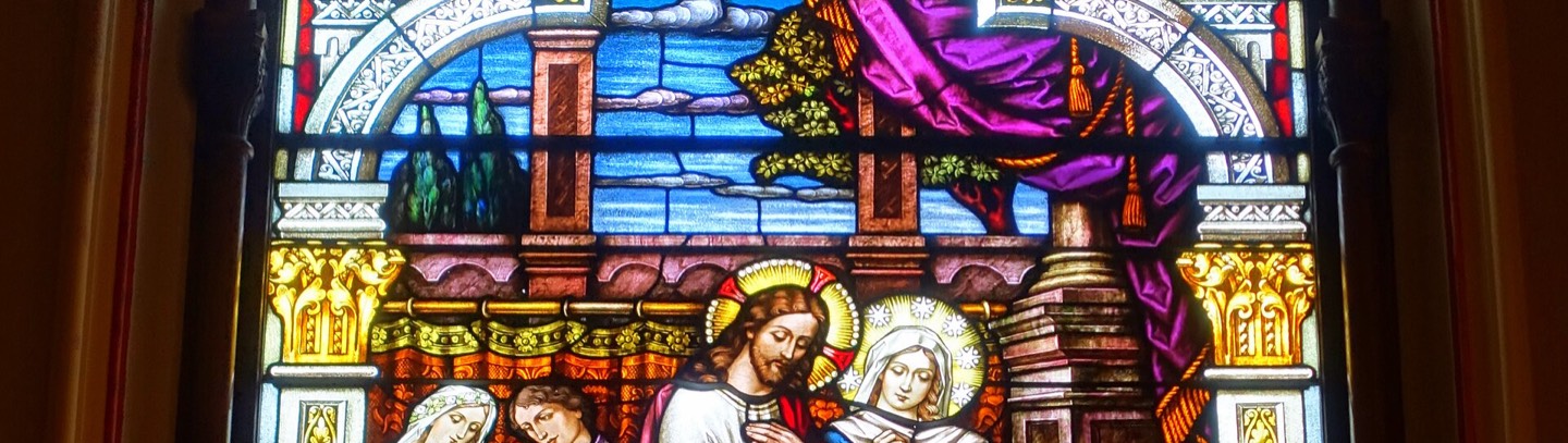 Stained glass showing the wedding at Cana